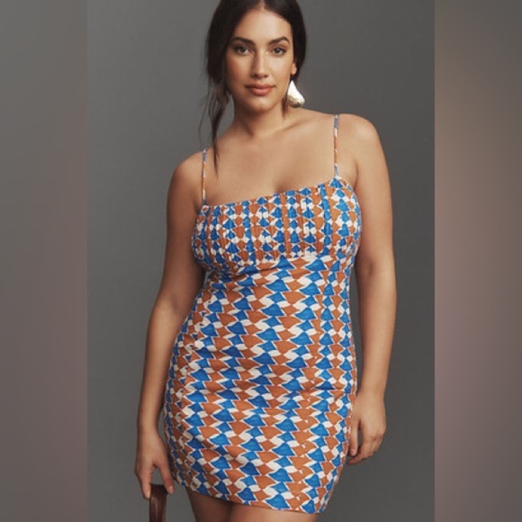 Maeve by Anthropologie Geometric Print Linen Blend Swim Dress Size 12 - Picture 2 of 14